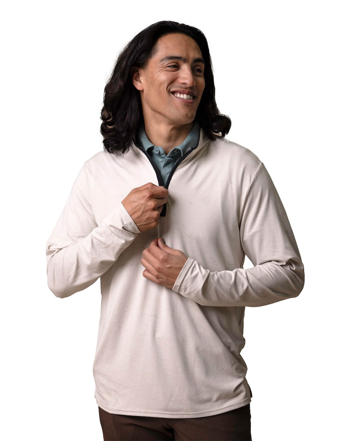 Tour Long Sleeve 1/4 Zip Heather Salt on person front