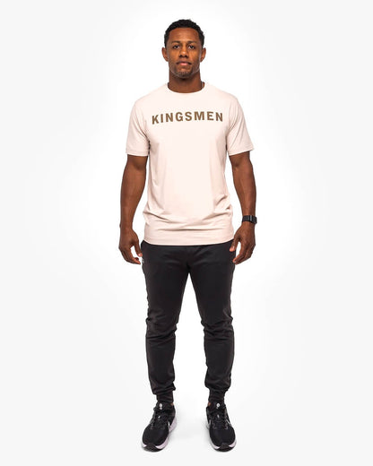 Kingsmen Golf Legacy Crewneck T-Shirt oatmeal on person front full view